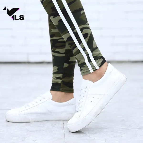 Legging Camouflage Kaki à Bande Blanche – Image 7